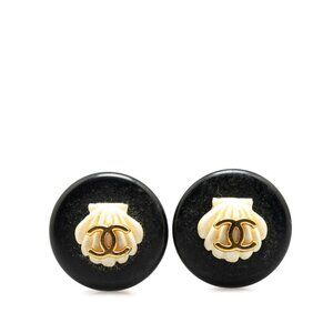 CHANEL Black Logo Earrings